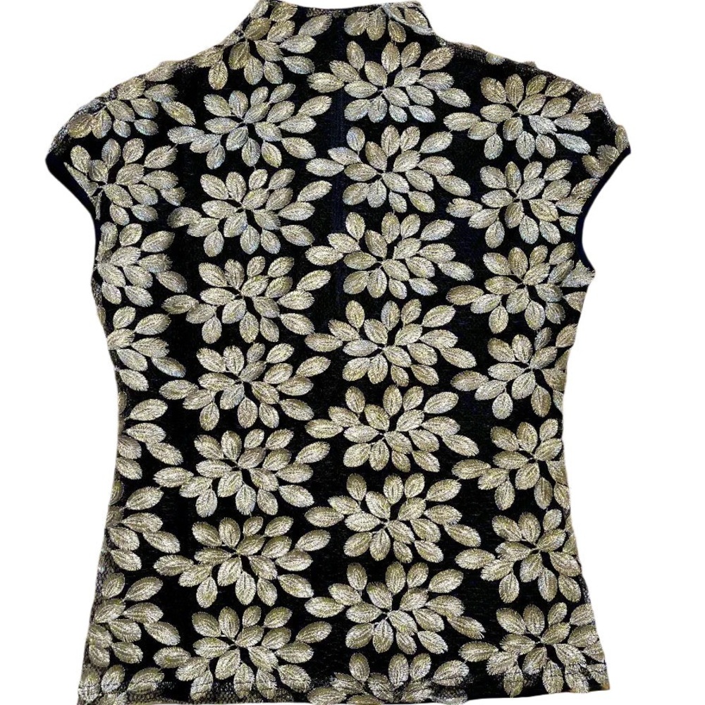 Chic Black and Gold Leaf Pattern Top